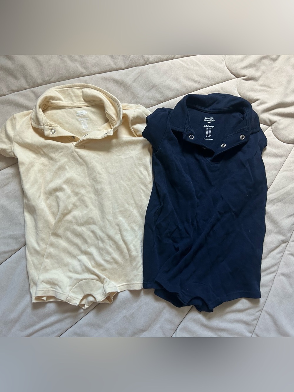 Amazon Essentials Kids Short-Sleeve Polo One-Piece in Navy and Cream